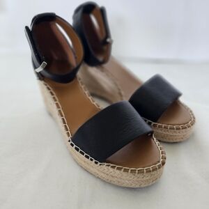 FRANCO SARTO Womens Espadrilles Wedge Black Leather Size 7.5